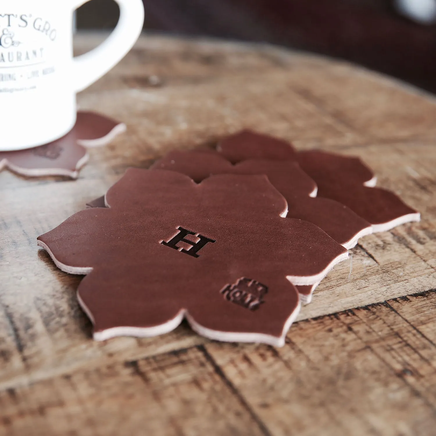 The Magnolia Flower Personalized Fine Leather Coaster Set of 4 Coasters