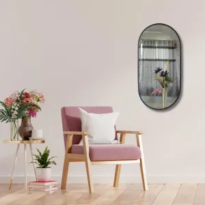 TINITALO Modern Elegance Capsule Shape Wall-Mounted Mirror Metal Framed Wall Mirror Bathroom Mirror Living Room Mirror Home Decor Mirror 24 x 48 Inches Black MF 105