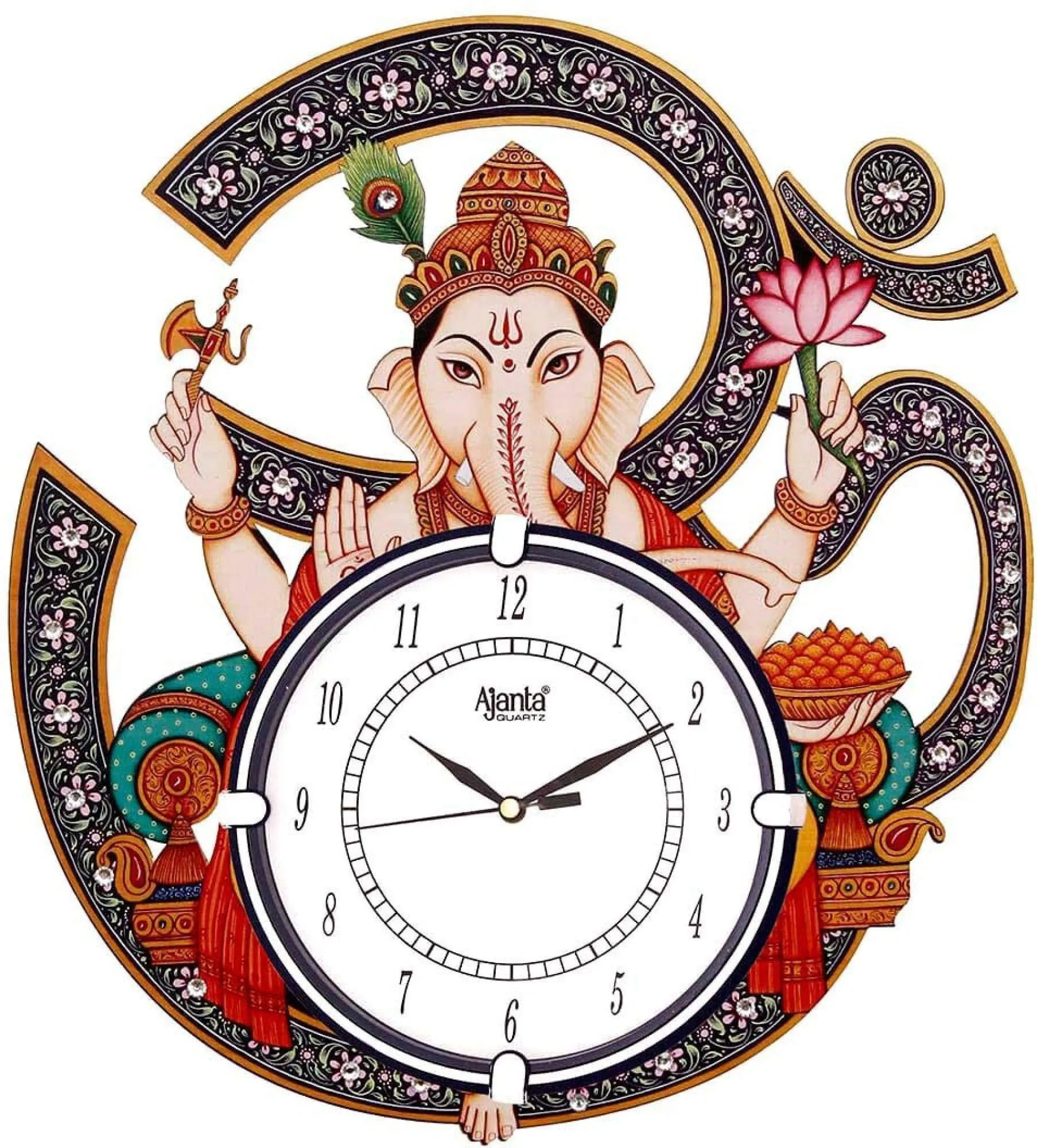 TONDWAL Shri Ganesha Design Wooden Wall Clock for Home, Antique & Designer Wall Clock for Living Room & Office Fancy Big Size (15 Inch) -SN 114