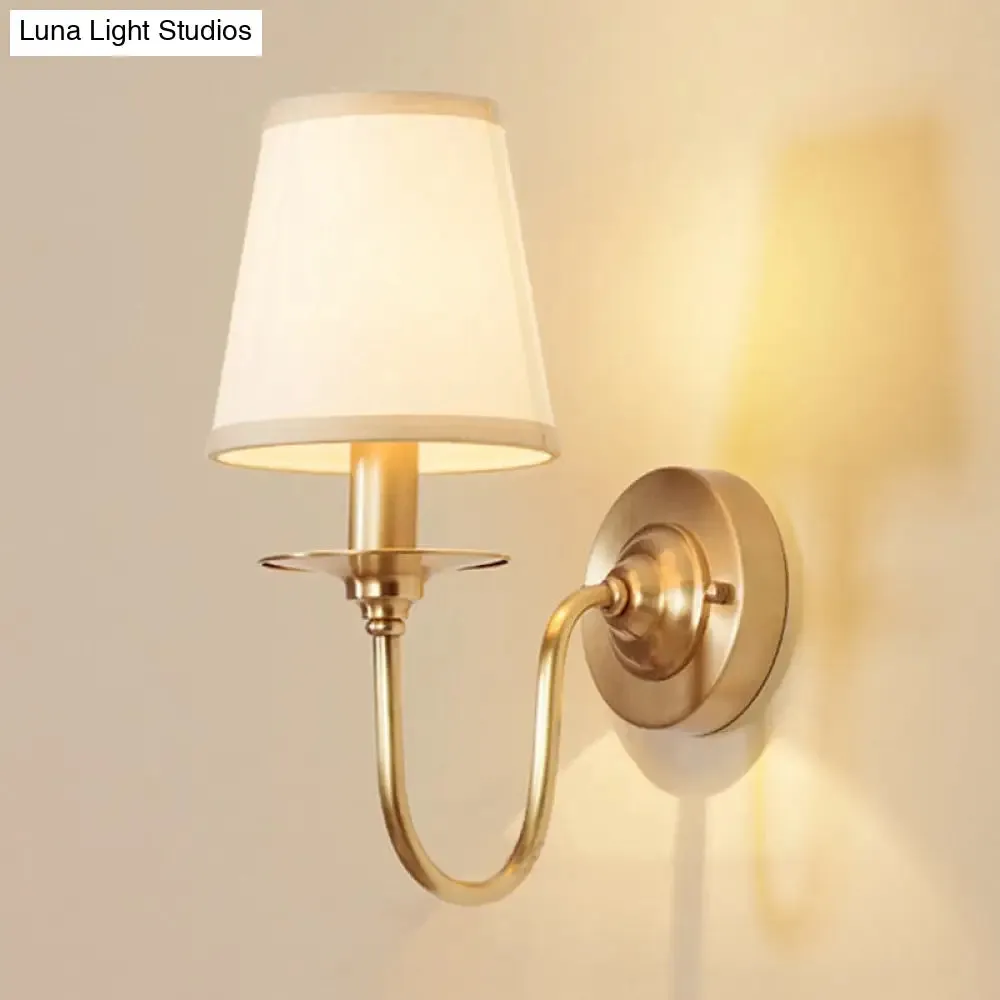 Traditional White Wall Lamp with Gold Swoop Arm & Cone Light