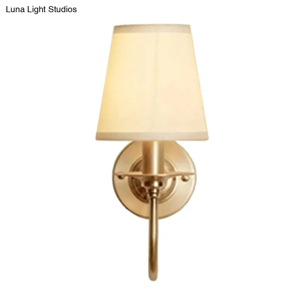 Traditional White Wall Lamp with Gold Swoop Arm & Cone Light