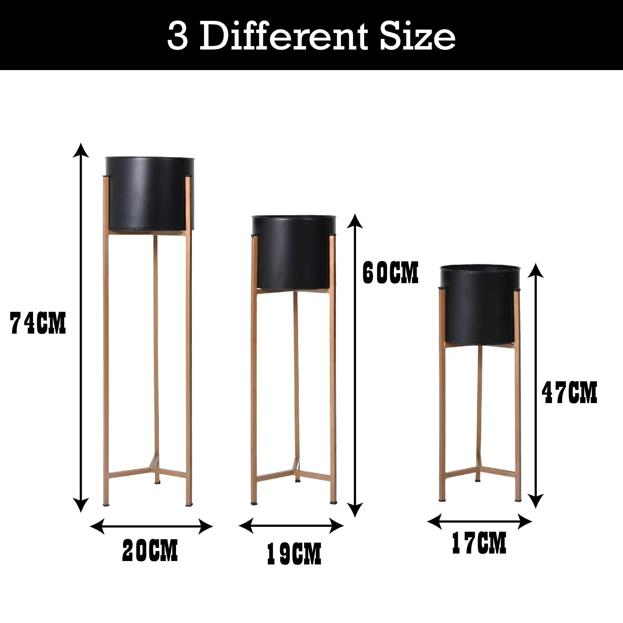 Urbane Home Planter | Gamla Stand for Home | Plant Stand for Living Room | Planter Pot Stand for Outdoor | Plant Stand for Home | Metal Floor Tall Indoor Plant Stand | Set of 3 | Black