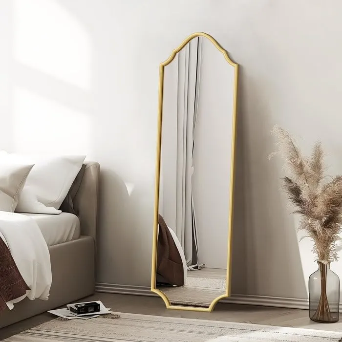 VENETIAN IMAGE Arched Wall Mirror with Metal Frame, for Your Bedroom, Dressing Area, Drawing Area. (Golden, 160 x 55 Cm)