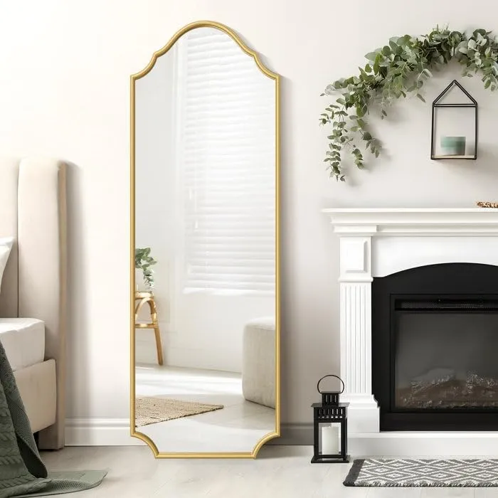 VENETIAN IMAGE Arched Wall Mirror with Metal Frame, for Your Bedroom, Dressing Area, Drawing Area. (Golden, 160 x 55 Cm)