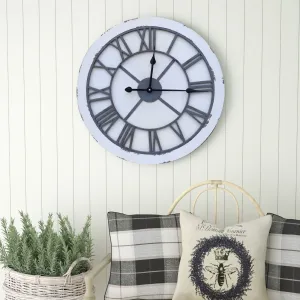 Vintage Industrial Wall Clock, Distressed White