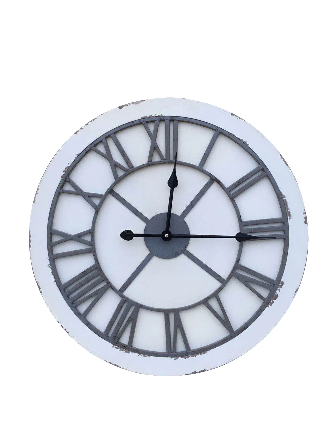 Vintage Industrial Wall Clock, Distressed White