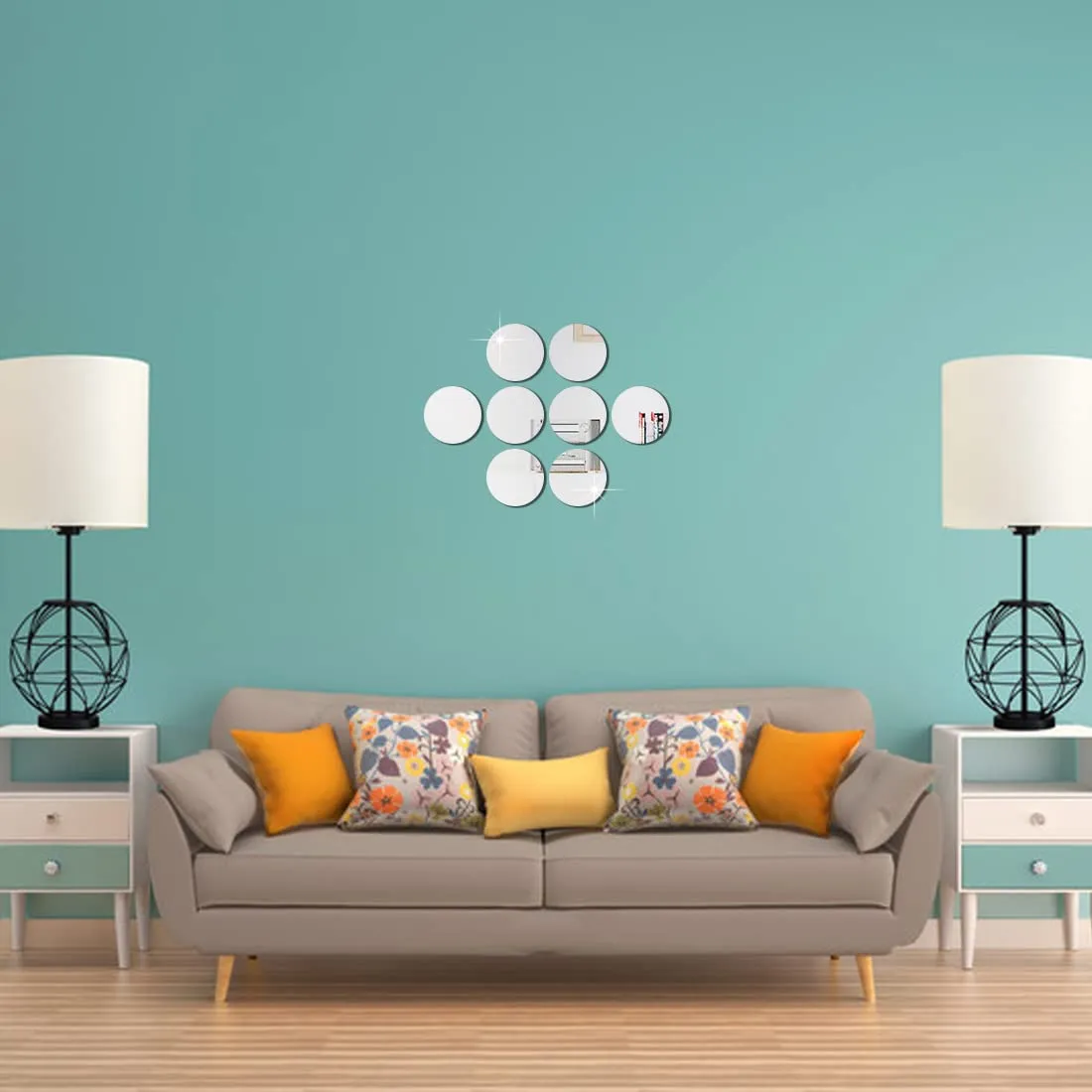 WallWear Mirror Sticker for Home | Mirror Finish Wall Stickers | Pack of 8 (Circle Silver) -Self Adhesive Acrylic Sticker, Mirror Stickers for Home & Festivals Decoration