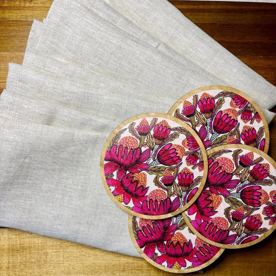 Waratah Flowers Coaster & Napkin Set