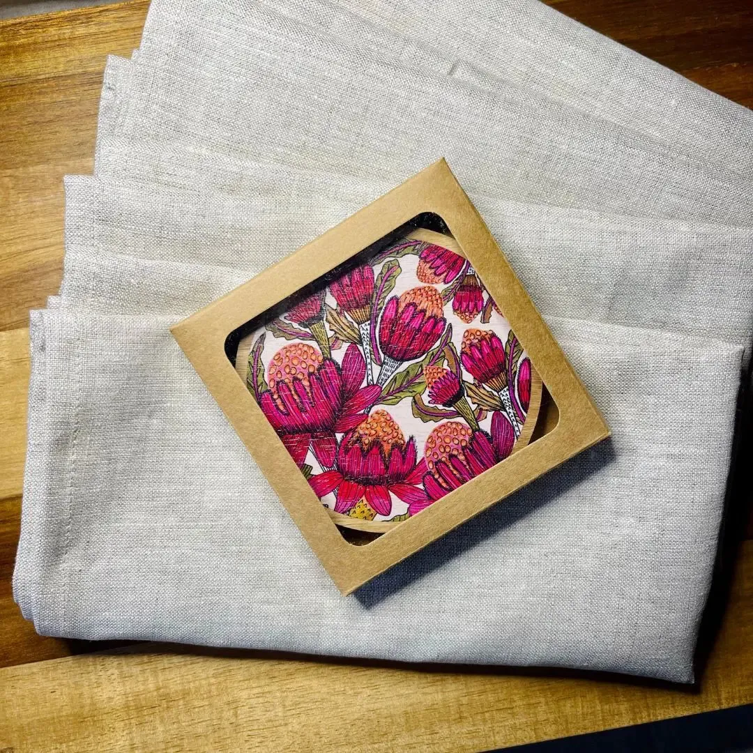 Waratah Flowers Coaster & Napkin Set