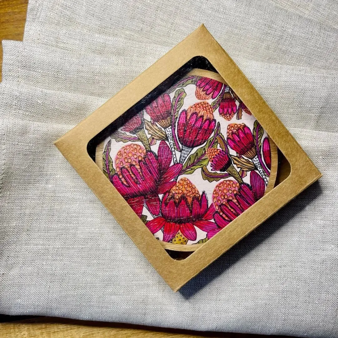 Waratah Flowers Coaster & Napkin Set