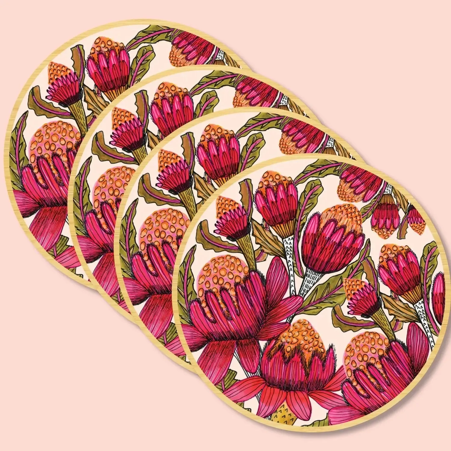 Waratah Flowers Coaster & Napkin Set