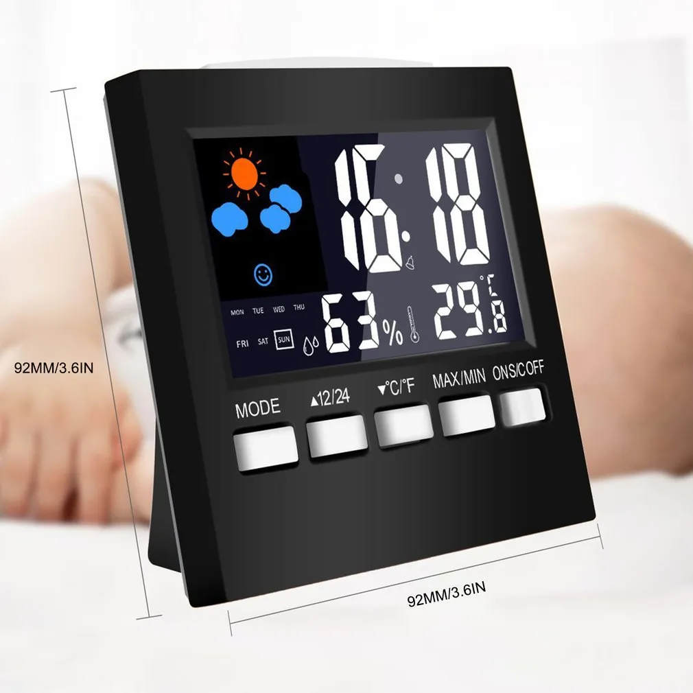 Weather Clock Color Screen Digital Display Thermometer Humidity Clock Colorful Alarm Calendar Weather Electronic Alarm Clock