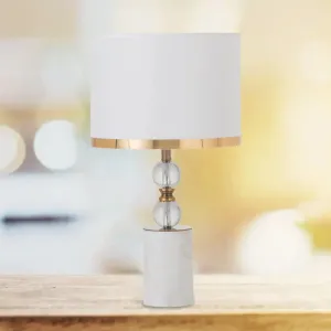 White Crystal Table Lamp with 1 Head, Traditional Fabric Shade