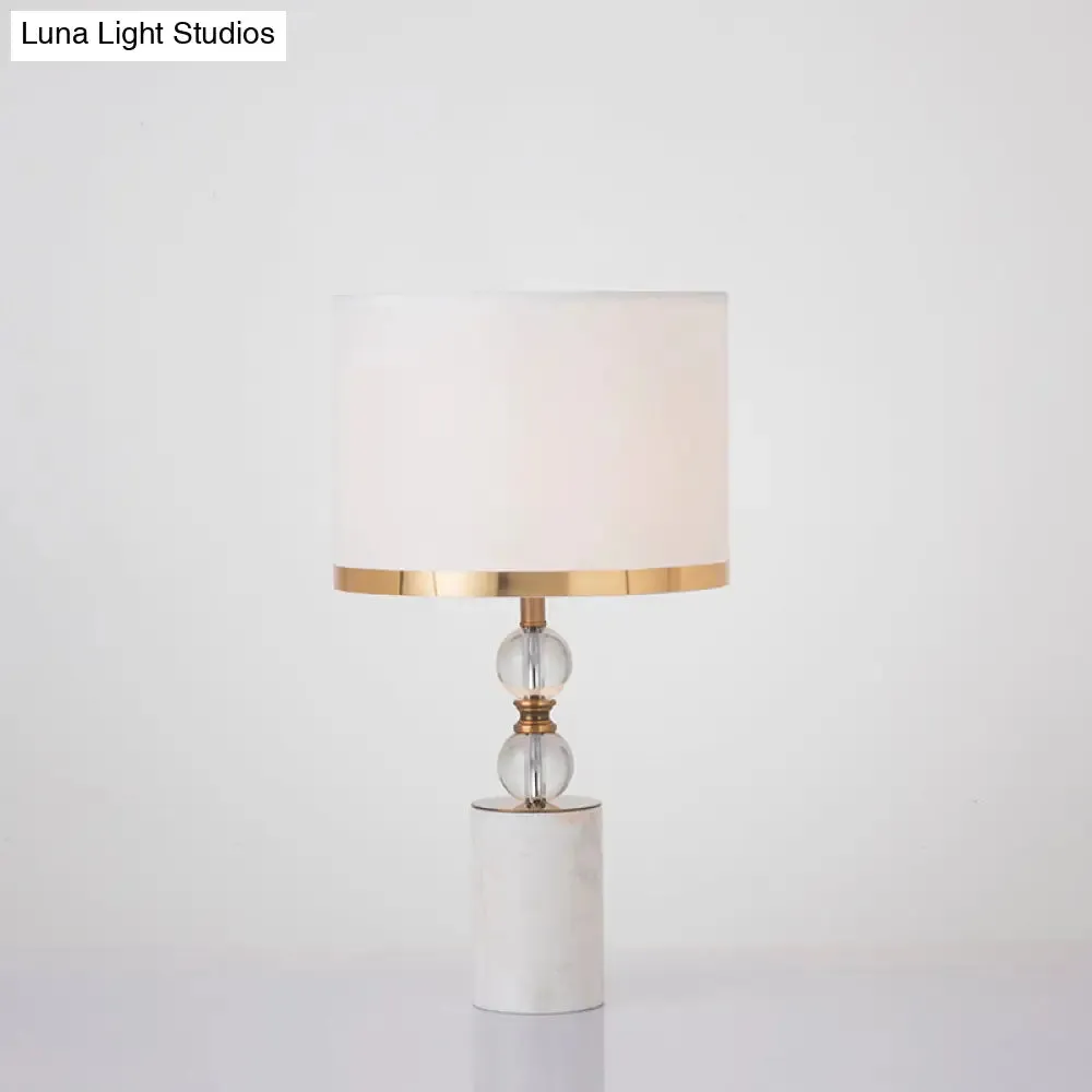 White Crystal Table Lamp with 1 Head, Traditional Fabric Shade