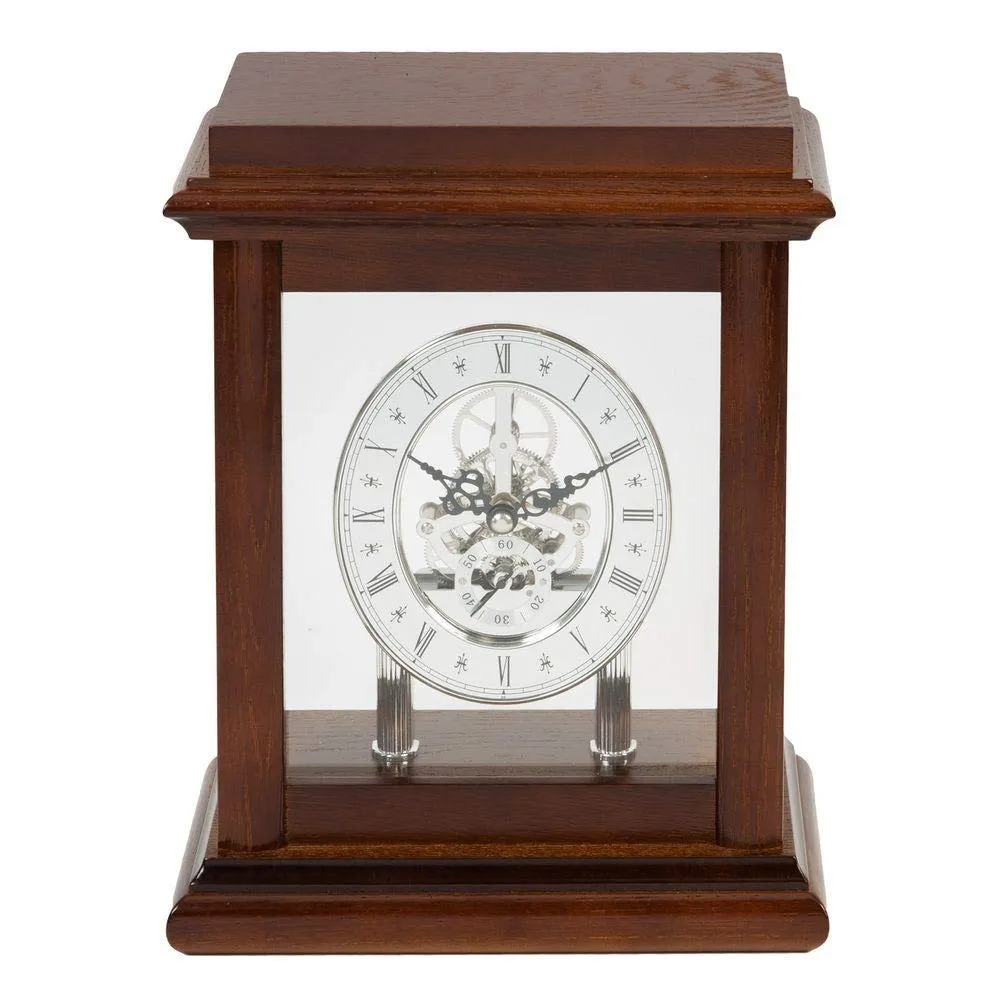 WILLIAM WIDDOP Skeleton Movement Wooden Mantel Clock 26cm