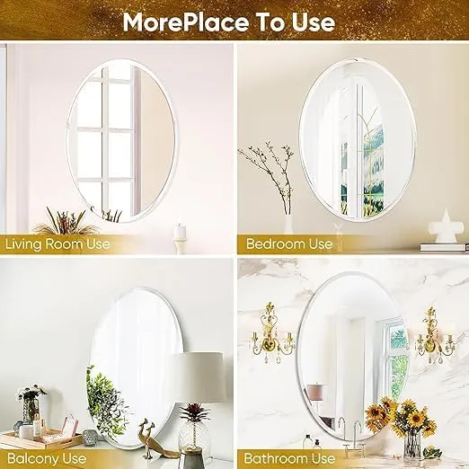 wolkwogg Oval Shape Adhesive Mirror Sticker for Wall On Tiles Bathroom Bedroom Living Room Basin Mirror Bathroom Wall Mirror Stickers Unbreakable Plastic Wall Mirror 20 X 30, Silver(2pcs)