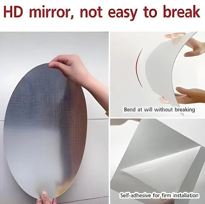 wolkwogg Oval Shape Adhesive Mirror Sticker for Wall On Tiles Bathroom Bedroom Living Room Basin Mirror Bathroom Wall Mirror Stickers Unbreakable Plastic Wall Mirror 20 X 30, Silver(2pcs)