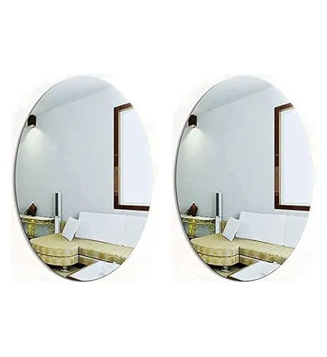 wolkwogg Oval Shape Adhesive Mirror Sticker for Wall On Tiles Bathroom Bedroom Living Room Basin Mirror Bathroom Wall Mirror Stickers Unbreakable Plastic Wall Mirror 20 X 30, Silver(2pcs)