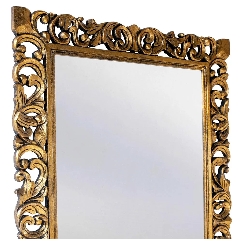 WOOD HOME DECORE Antique Style Decorative Wall Mirror Frame with Intricate Golden Handcarved Design, Size(60 x 120 cm) 4 feet by 2 feet Colour Antique Golden