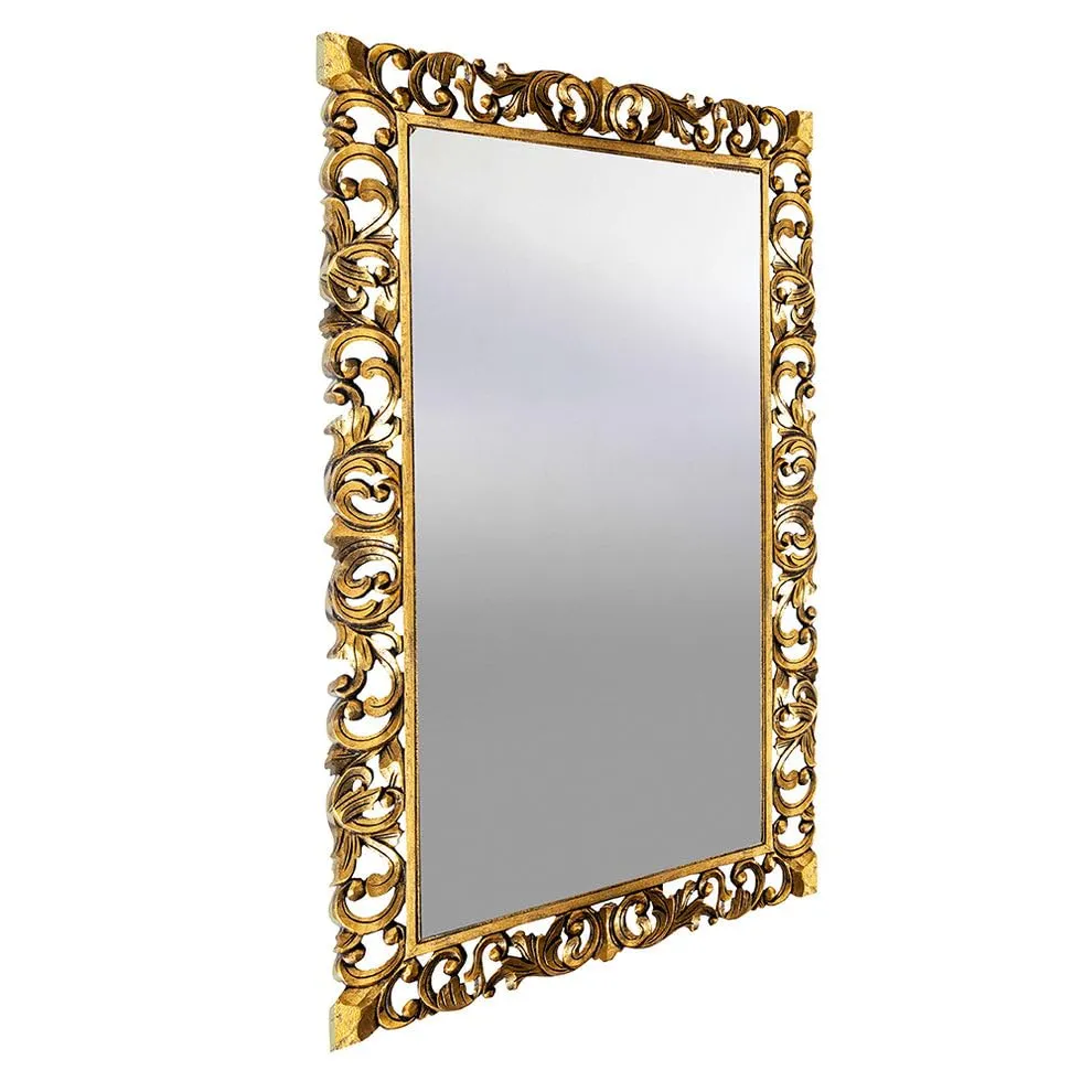 WOOD HOME DECORE Antique Style Decorative Wall Mirror Frame with Intricate Golden Handcarved Design, Size(60 x 120 cm) 4 feet by 2 feet Colour Antique Golden