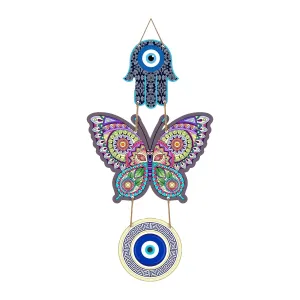 Xtore Decorative Wall Art MDF Wooden Hanger for Living Room | Bedroom | Office | Kitchen | Evil Eye | Nazar Raksha | With Modern Butterfly For Home Decor - Pack of 1