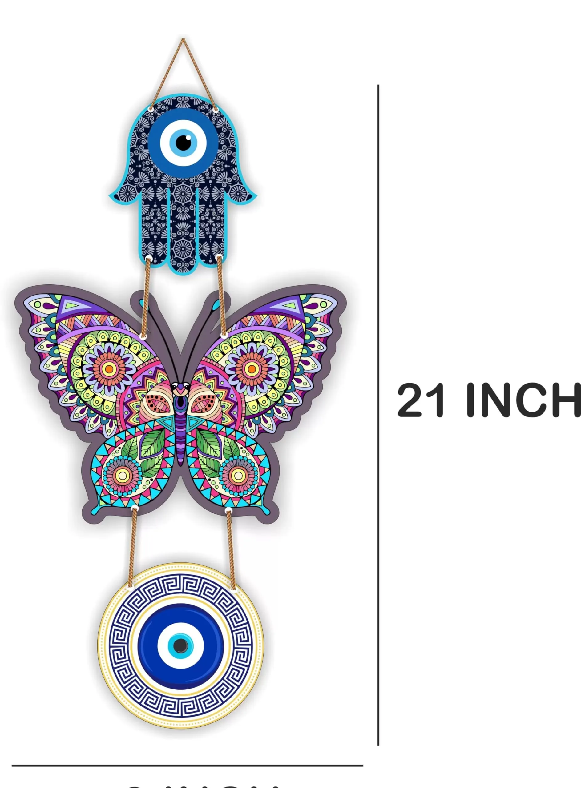 Xtore Decorative Wall Art MDF Wooden Hanger for Living Room | Bedroom | Office | Kitchen | Evil Eye | Nazar Raksha | With Modern Butterfly For Home Decor - Pack of 1