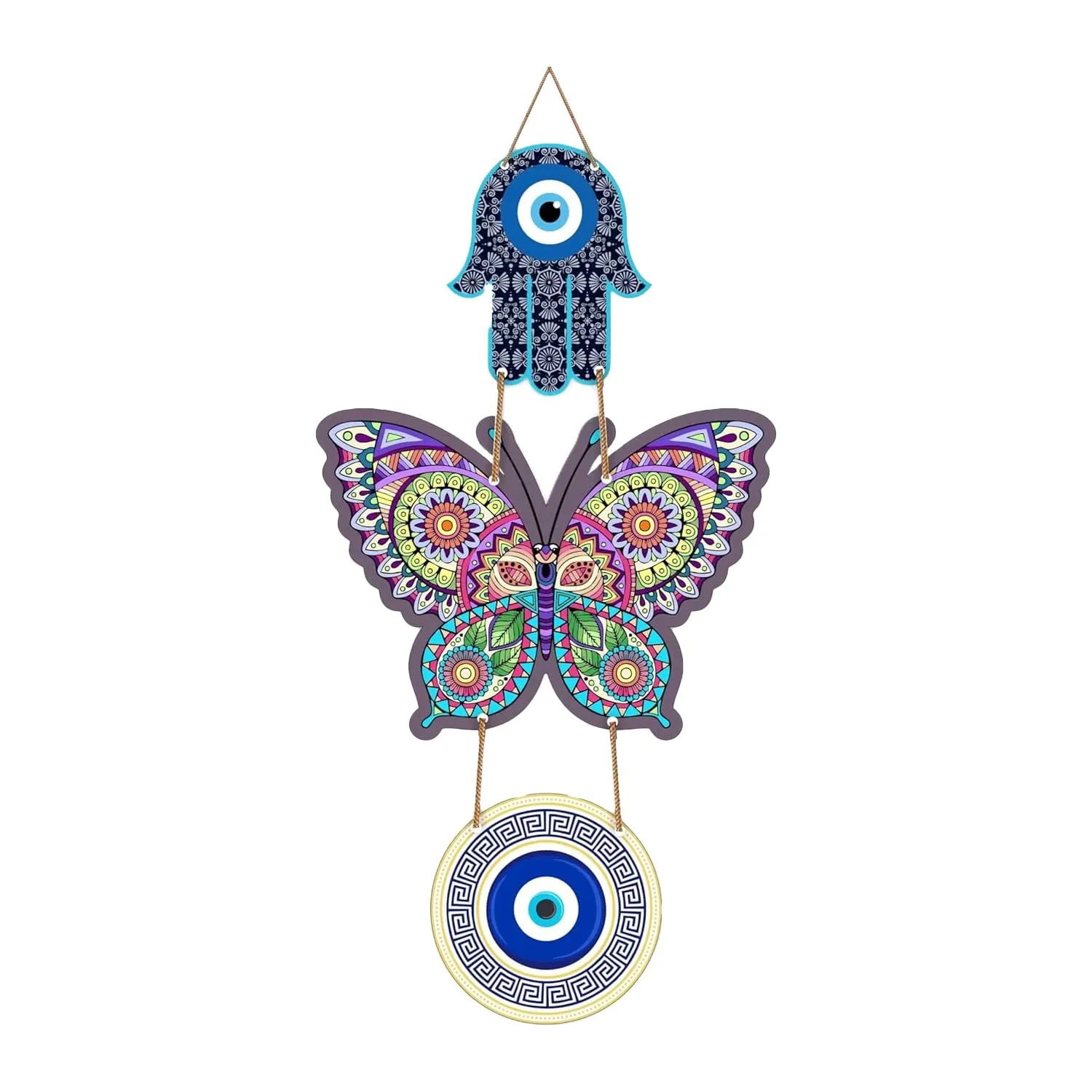 Xtore Decorative Wall Art MDF Wooden Hanger for Living Room | Bedroom | Office | Kitchen | Evil Eye | Nazar Raksha | With Modern Butterfly For Home Decor - Pack of 1