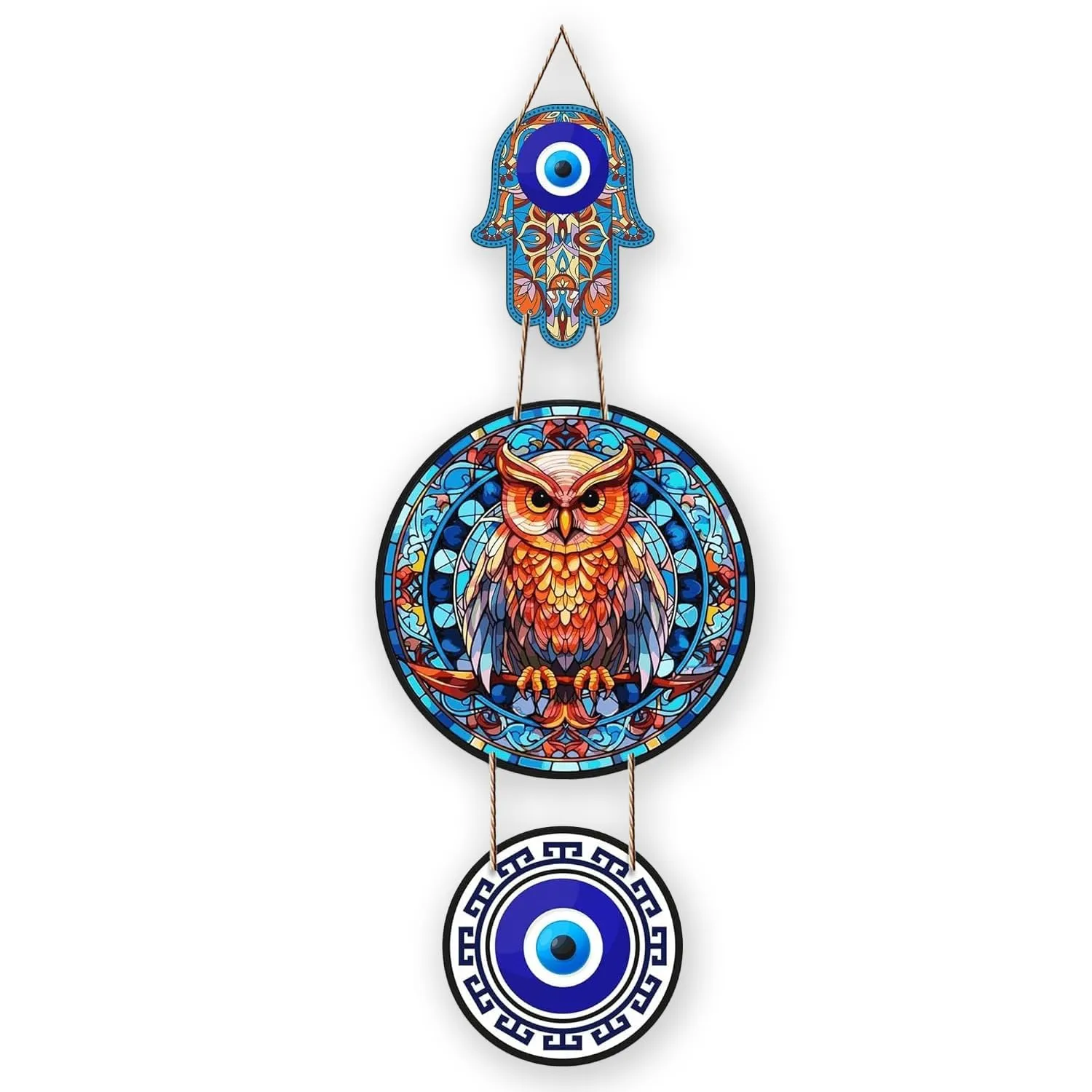 Xtore Decorative Wall Art MDF Wooden Hanger for Living Room | Bedroom | Office | Kitchen | Evil Eye | Nazar Raksha | With Owl For Home Decor - Pack of 1