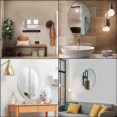 ZIKWOR Oval Shape Adhesive Mirror Sticker for Wall on Tiles Bathroom Bedroom Living Room Basin Mirror Bathroom Wall Mirror Stickers Unbreakable Plastic Wall Mirror 20 * 30