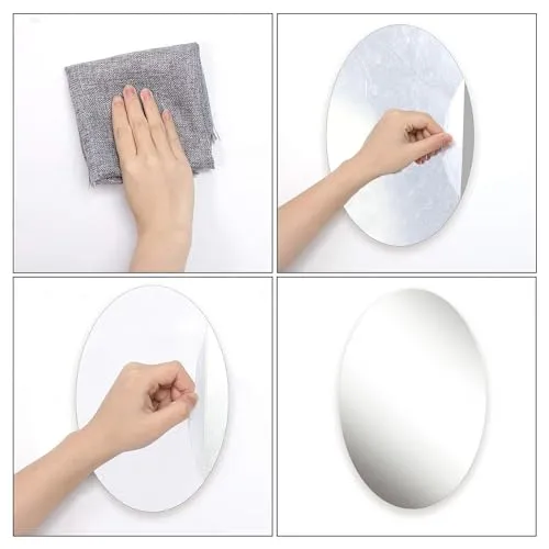 ZIKWOR Oval Shape Adhesive Mirror Sticker for Wall on Tiles Bathroom Bedroom Living Room Basin Mirror Bathroom Wall Mirror Stickers Unbreakable Plastic Wall Mirror 20 * 30